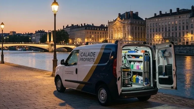Fourgon Calade Propreté sur les quais de Saône à Lyon, prêt pour une intervention d'urgence