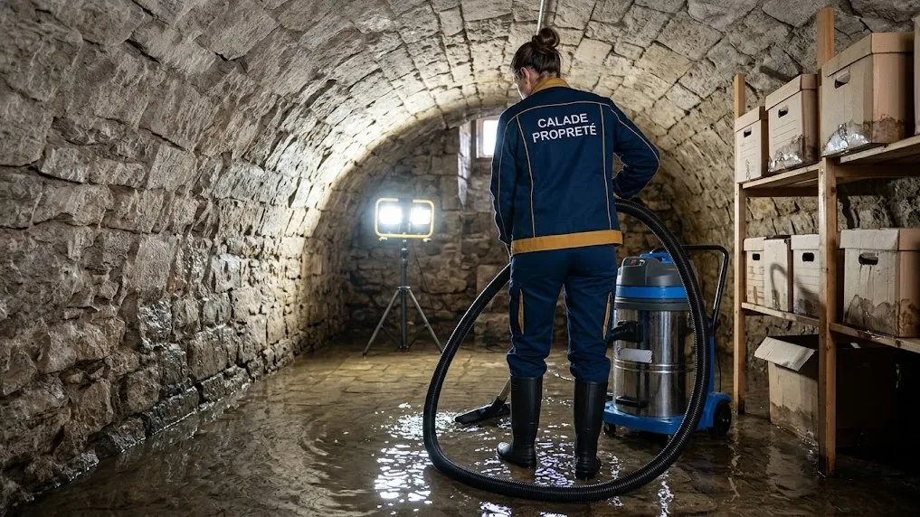 Aspiration de l'eau dans une cave voûtée après un dégât des eaux